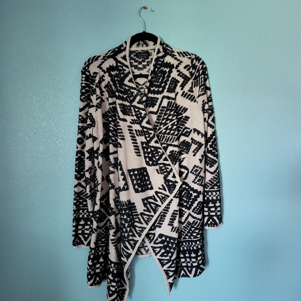 Lucky Brand Boho Western Black & Tan Geometric Patterned Duster Cardigan Medium
